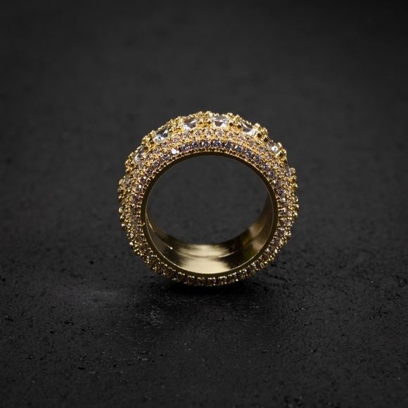 Yellow Gold Plated Iced Cz Pointer Hip Hop Elegant Men's Pinky Eternity Ring - Picture 5 of 6